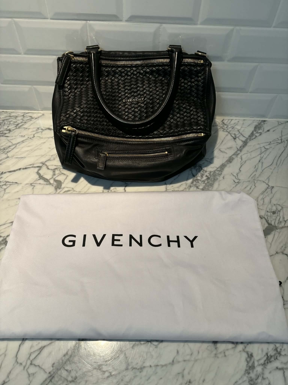 Givenchy Black Woven Leather Satchel Bag
